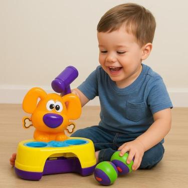 Imagem de Brinquedo Bebê Neném Brinca Bate Dog 2 Bolinhas Martelo Chocalho Diver
