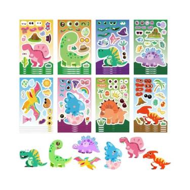Imagem de Adesivos De Quebra-Cabeça De Dinossauros Para Montar Rostos, 8 Folhas,