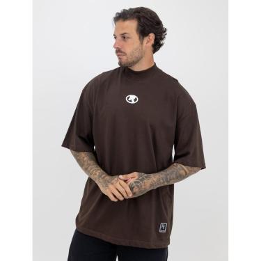 Imagem de Camiseta Oversized Gola Alta Borracha Círculo White Streetwear Confortavel Masculina Marrom-Masculino