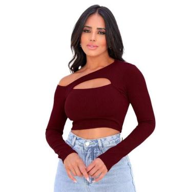 Imagem de Cropped Manga Longa Blusa Feminina Decote Vazado Blogueira - SWISS BOU