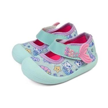 Imagem de Tênis Esportivo Infantil Calce Fácil Menina Bebê Primeiros Passos Azul/Sereia Mzkid-Fem...