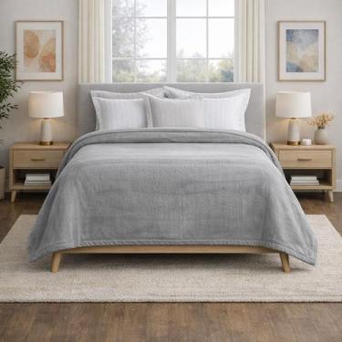 Imagem de Cobertor King 4s Prata Toque de Seda Com Debrum Lili Katz - Jolitex