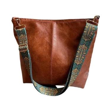 Imagem de Bolsa de Ombro Feminina Vintage em PU - Alta Capacidade e Alça Ajustáv