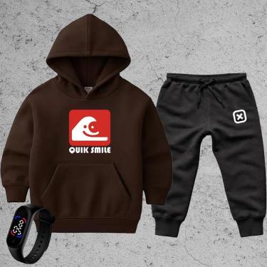 Imagem de Conjunto 3 Peças Blusa Infantil Moletom Calça x moleton Relógio Digital Look Completo Quik Smile-Unissex