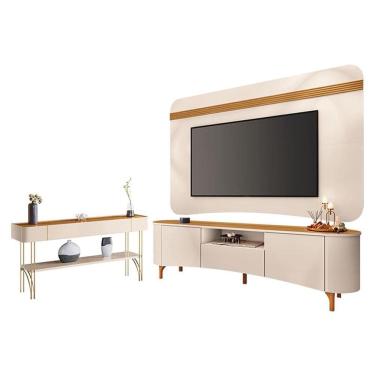 Imagem de Rack Bancada Elara e Painel Armony com Aparador Vivant Off White Cinamomo - HB Móveis