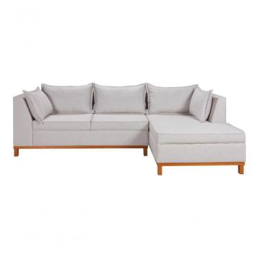 Imagem de Sofá Malta Chaise Living 4 Lugares Império Pés Madeira Linho 199
