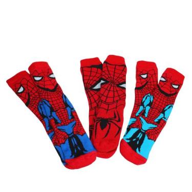 Imagem de Kit 3 Pares Meias Homem Aranha Juvenil Estampada Divertida - GAC VARIE