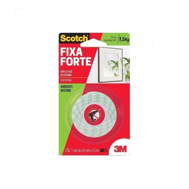Imagem de Fita Adesiva Dupla Face Fixa Forte Espuma 24MM X 1,5M para Fixação sem Pregos Fitá