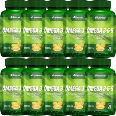 Imagem de Kit 10X Ômega 3, 6 e 9 Linhaça, Prímula E Borragem + Vitamina E - 60 Cápsulas - Herbame...