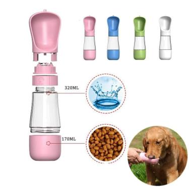 Imagem de Garrafa de Água Portátil para Pets OEM 490ml 2 em 1 para Gatos e Cães em Plástico Rosa 1 Unidade