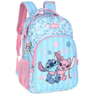 Imagem de Mochila Escolar Luxcel MS50101SC em Poliéster 20x30x45 Rosa com Design Stitch e Chaveiro para Público Infantil