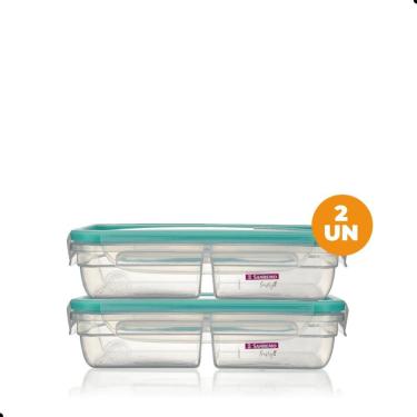 Imagem de Kit 2 Potes Herméticos Freshy para Armazenar Alimentos em Plástico com Divisória 730ML...