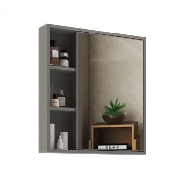 Imagem de Armário de Banheiro Maré 1 Porta 3 Nichos com Espelho 100% Mdf Cimento - Belizze Móveis