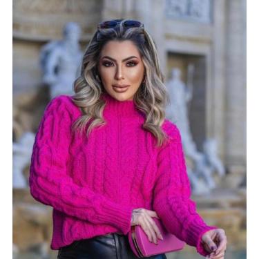 Imagem de Blusa de frio feminina tricô tamanho M na cor pink  - Serafim Modas