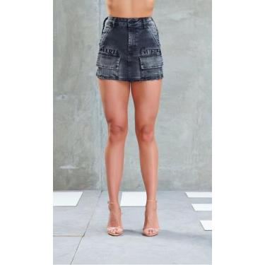 Imagem de Short saia jeans cargo logo maria gueixa, Jeans black, 38
