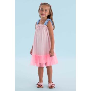 Imagem de Vestido Curto Infantil Festa em Tule Babados Rosa Mon Sucré, 2