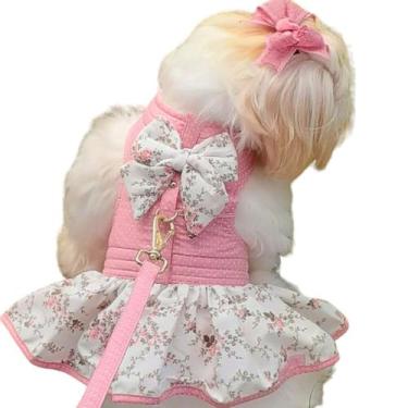 Imagem de roupa para cachorro vestido pet com guia floral poa rosa - PATA CHIC, 