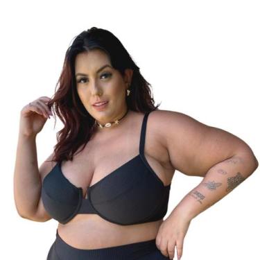 Imagem de Top Avulso Biquini Plus Size Meia Taça Retrô Canelado Bojo Removível -