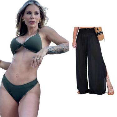 Imagem de Biquini + Saída De Praia Calça Tule Moda Praia Kit Conjunto - LOOK DRE