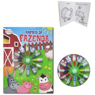 Imagem de Livro Ler e Colorir Animais da Fazenda com 12 Gizes de Cera - MAGIC KI
