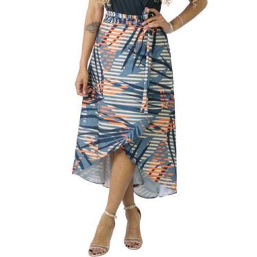 Imagem de Saia Envelope Transpassada Longa Fenda Midi Estampada Plus - Catwalk, 