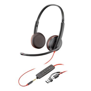 Imagem de Headset HP Poly Blackwire C3225 com Microfone para Chamadas Conexão USB Tipo-C com Adaptador USB-A e P2 Preto