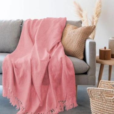 Imagem de Manta Artesanal Luxuosa Gigante Decorativa Para Sofá Rosa - Vanaildo