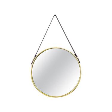 Imagem de Espelho Adnet Dourado Alça De Couro Marrom 57,5x36cm - DROSSI