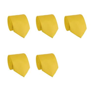 Imagem de Kit 5 Gravatas Lisas Social Tons de Amarelo Masculina Slim Padrinho Casamento Noivo Trabalho Congresso