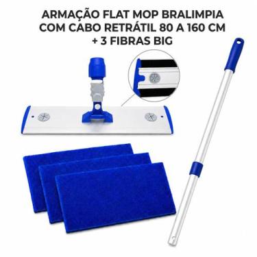Imagem de 1 Armação Bralimpia Flat Mop com 1 Cabo e 3 fibras BIG Azul
