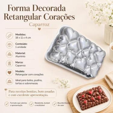 Imagem de Assadeira Forma Decorada Retangular Corações 18x11x4cm Alumínio Caparr
