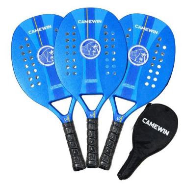 Imagem de Kit 3 Raquetes Beach Tennis Camewin Fibra de Carbono, Azul