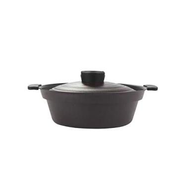 Imagem de Panela antiaderente preta de 18 cm com tampa e panela de ar, panela de sopa, fogão a gás, fogão de indução (tamanho: 18 cm de comprimento x 7,4 cm de altura)