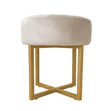 Imagem de Puff Decorativo Madrid Luxo Dourado Assento Suede Bege - Folk Móveis