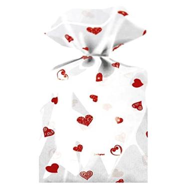 Imagem de Saco Celofane Corações Vermelhos 25cm x 35cm - 50 Unidades