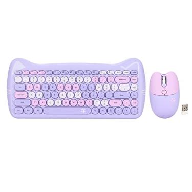 Imagem de Combinação de teclado e mouse sem fio, conjunto de mouse de teclado ergonômico em forma de gato bonito 2.4G, combinação de mouse de teclado tecnologia de baixa potência para(Púrpura Melange)