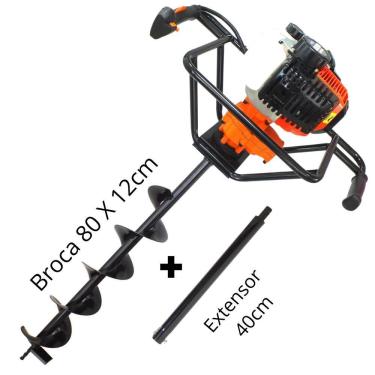 Imagem de Perfurador de Solo Profissional Para Instalações de Mourões VPS520 Vulcan Forte e Econômico 2T á Gasolina 52cc 2,5hp Com Broca 80x12cm + Extensor 40cm