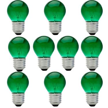 Imagem de 10 Lâmpada Bolinha Verde 40w Incandescente E-27 220v
