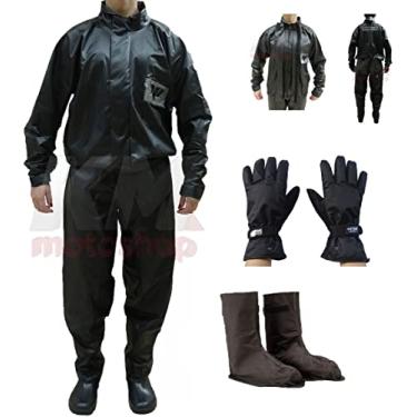 Imagem de Kit Capa de Chuva PVC Motoqueiro GG + Polaina P + Luva Impermeável
