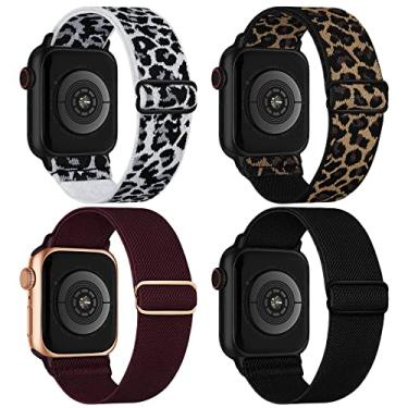Imagem de Pulseiras elásticas de nylon compatível com Apple Watch de 38 mm, 40 mm, 41 mm, 42 mm, 44 mm, 45 mm, 49 mm, ajustáveis, trançadas, pulseiras elásticas esportivas femininas e masculinas, para iWatch Series 8/7/6/5/4/3/2/1/SE/Ultra, 4 pacotes
