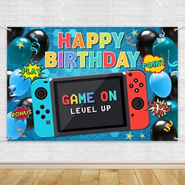 Imagem de Artigos para festa de videogame Happy Birthday Gaming Banner Game em pano de fundo de festa de aniversário, pano de fundo de videogame, adereços para festa de jogos, acessórios de festa, artigos de decoração de festa