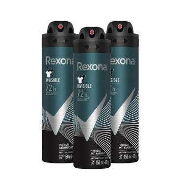 Imagem de Kit Com 3 Desodorantes Antitranspirantes Aerosol Masculino Rexona Invi