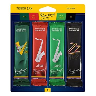 Imagem de Vandoren SRMIXT2 Tenor Sax Jazz Reed Mix Card inclui 1 cada ZZ, V16, JAVA e JAVA Red Strength 2