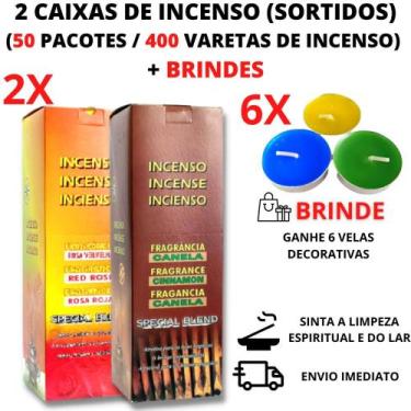 Imagem de Incenso 50 Caixas Diversas Fragrancia 400 Varetas + Velas Decorativas