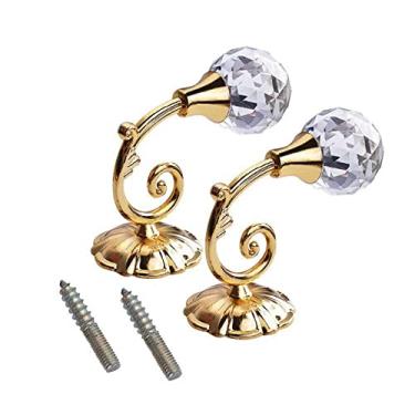 Imagem de Par Grandes Ganchos de Cortina de Bola de Cristal de Metal Borla Amarração de Parede Suporte de Cabide de Armazenamento Acessório de Cortina de Casa 60 x 79mm, glod