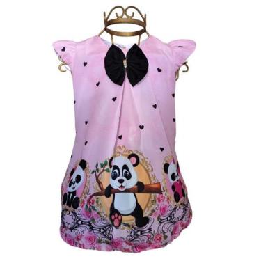 Imagem de Vestido Trapézio Temático Infantil Menina Panda - Florata