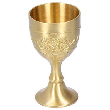 Imagem de Oumefar Copo de vinho de cálice, taça de latão vintage em relevo, rosa, leite, chá, vinho, uísque, suprimentos para festa (grande) Decoración