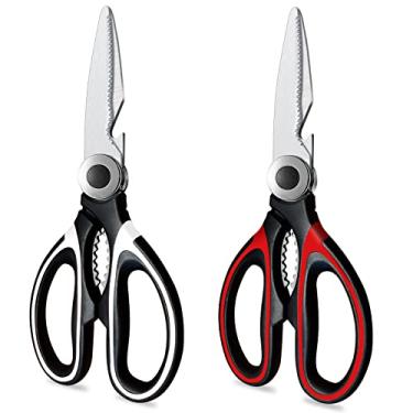 Imagem de Tesoura de cozinha, pacote com 2 tesouras de cozinha resistentes, seguras para lava-louças, multiuso e utilitárias, tesouras afiadas de aço inoxidável para cozinhar, alimentos, carne, vegetais