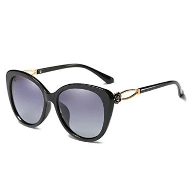 Imagem de Óculos de sol polarizados olho de gato filme colorido anti uv óculos de sol flores mulheres designer peixe, C01 preto duplo cinza, embalagem B