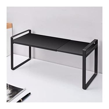 Imagem de KIZQYN Estante de livros expansível de metal preto com almofada de pé prateleiras de mesa organizador de armazenamento para materiais de escritório, tempero de cozinha, suporte de plantas estante